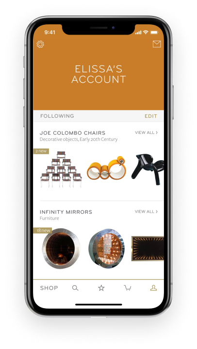 1stdibs customers can favorite products and make groupings that matter to them.