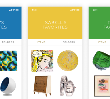 The color of the 1stdibs favorite screen is customized based on the color profile of the customer's favorite products.