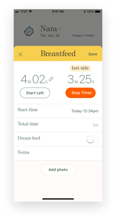 Nara baby tracker breastfeed timer