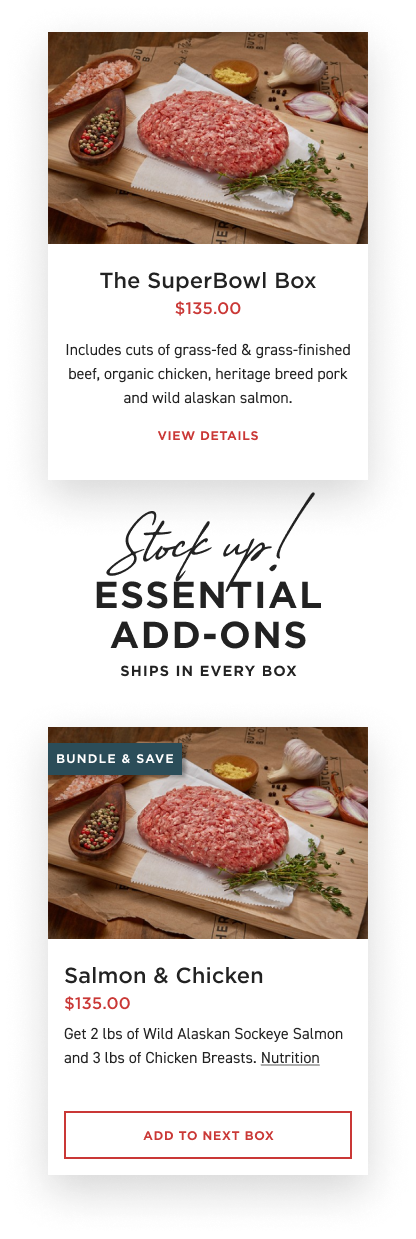 A mobile optimized design system allows ButcherBox members to easily manage their box on their phone.