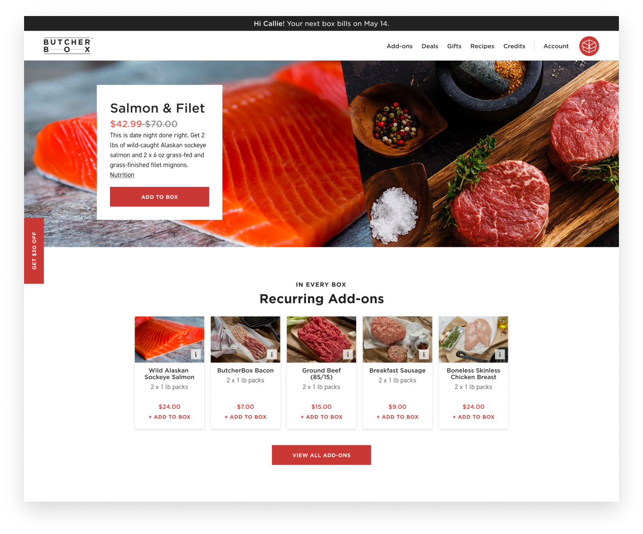 ButcherBox members have access to a member's only shopping experience where they can customize their next box.