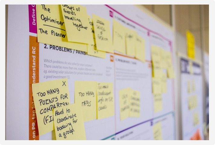 Photograph of insights generated from a UX research project. 