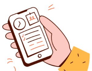 Illustration of a hand holding a mobile phone