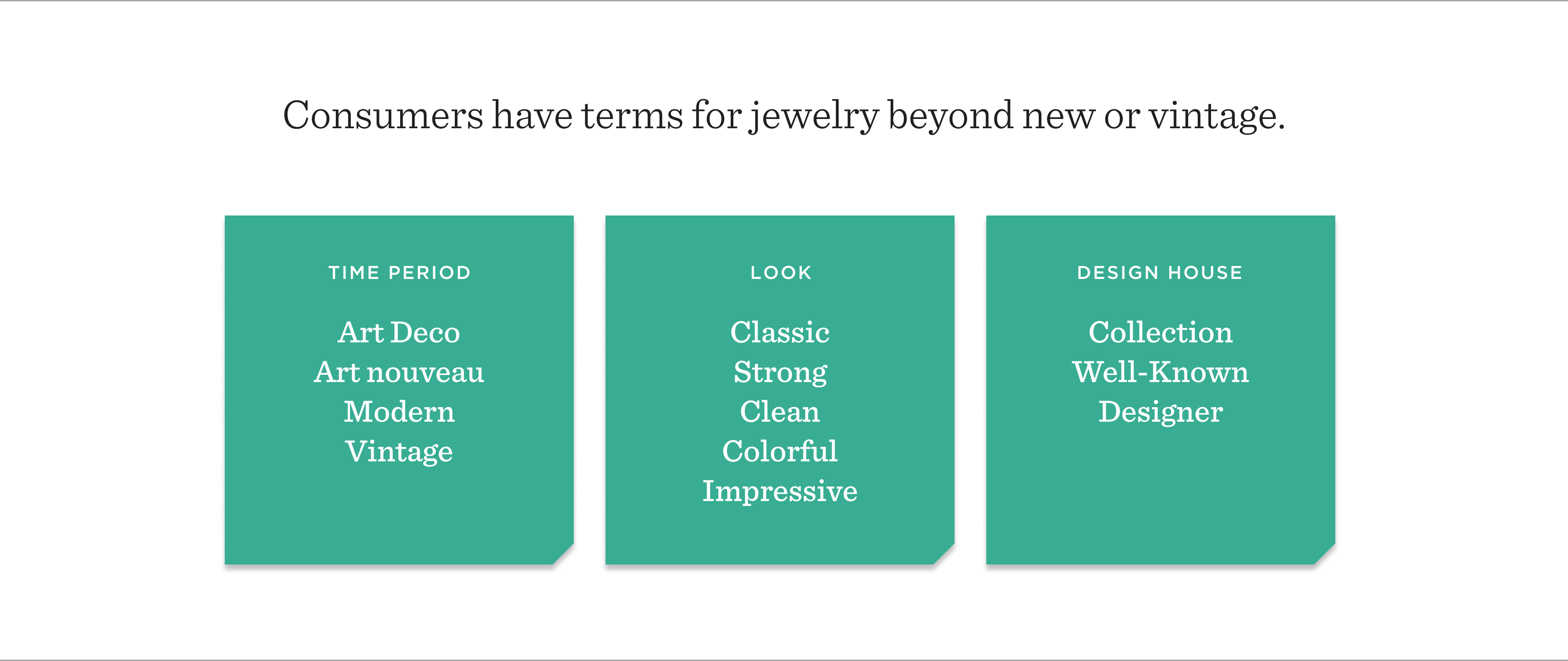 Terms customers use to describe jewelry that differed from the taxonomies used by 1stDibs.