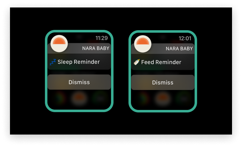 Nara Baby Tracker reminders on the Apple Watch.