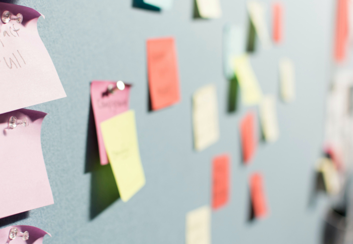 Photo of post-it notes after a brainstorm.