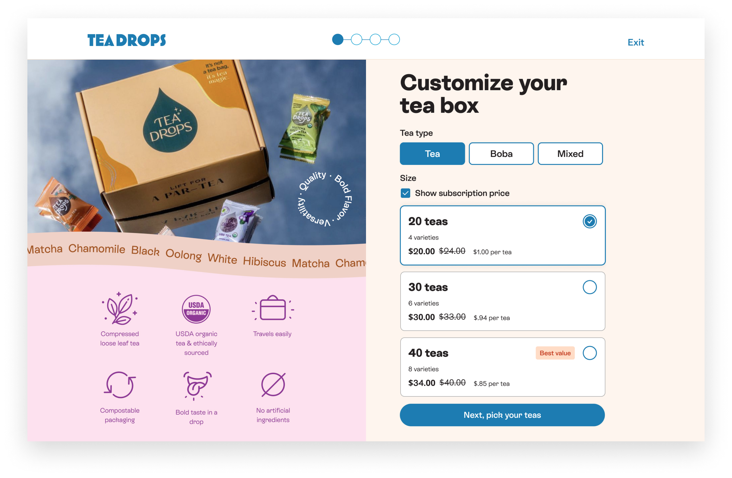 The UI educates the user about the format while they are customizing their box.