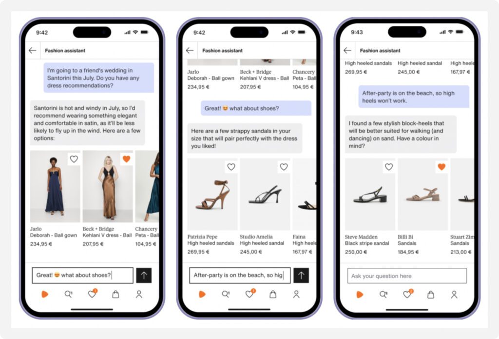 The Zalando fashion assistant, shown in this chat interface, uses ChatGPT to help customers find the right products. 