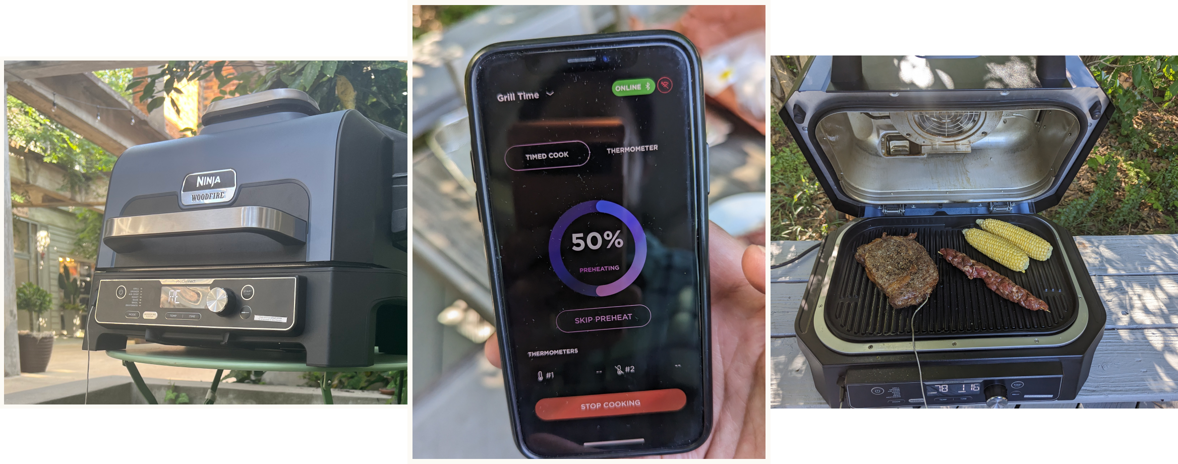 Photo collage of the Ninja Pro Connect app and Grill