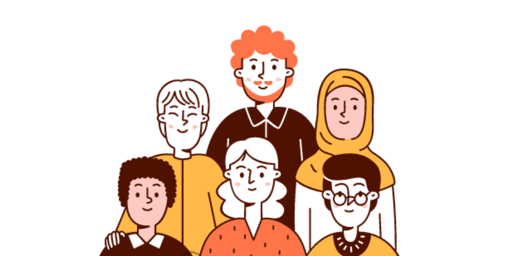 Illustration of a group of diverse people representing a holistic customer-centric approach to conversion.