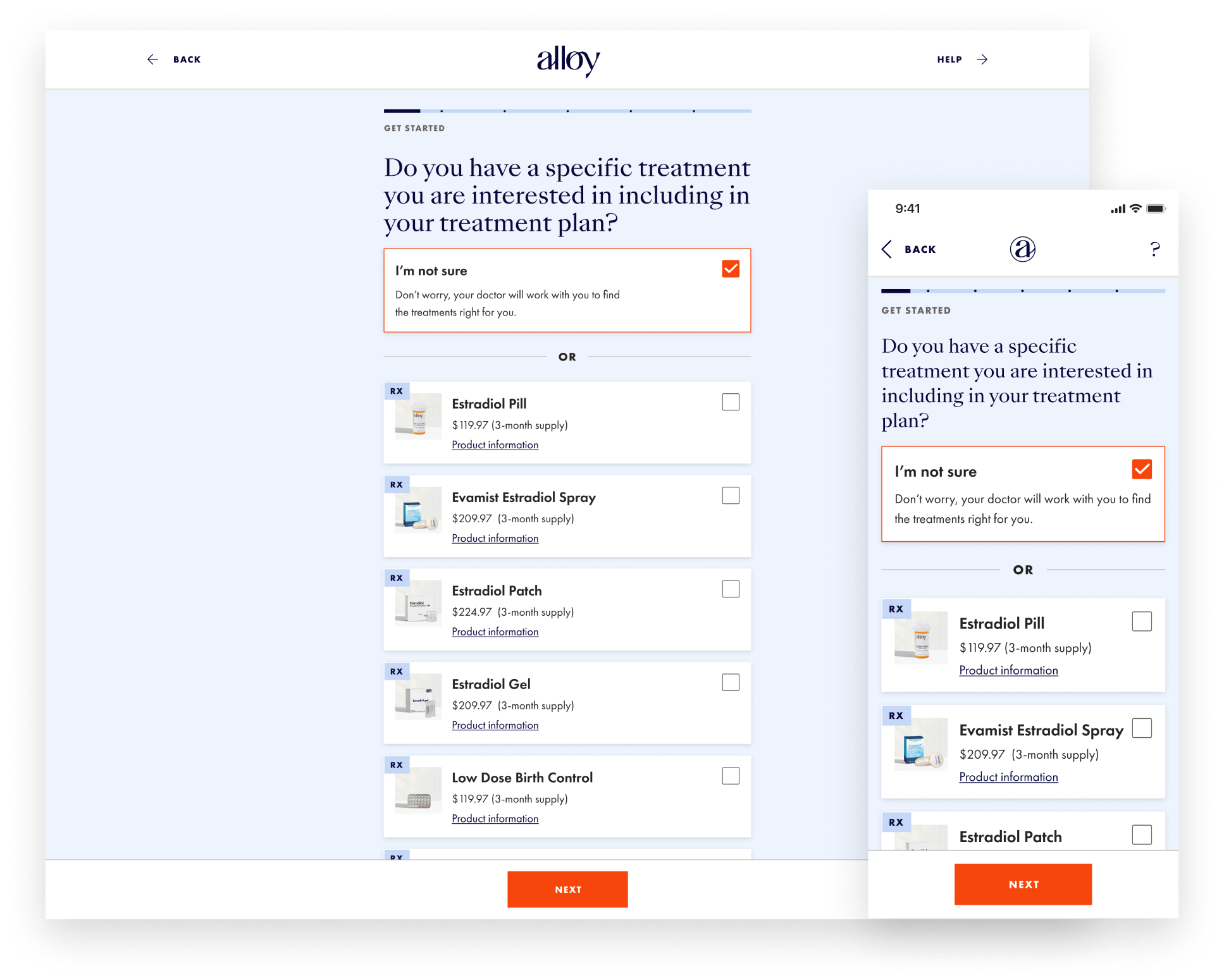 Desktop and mobile views of the redesigned Alloy Health intake flow.